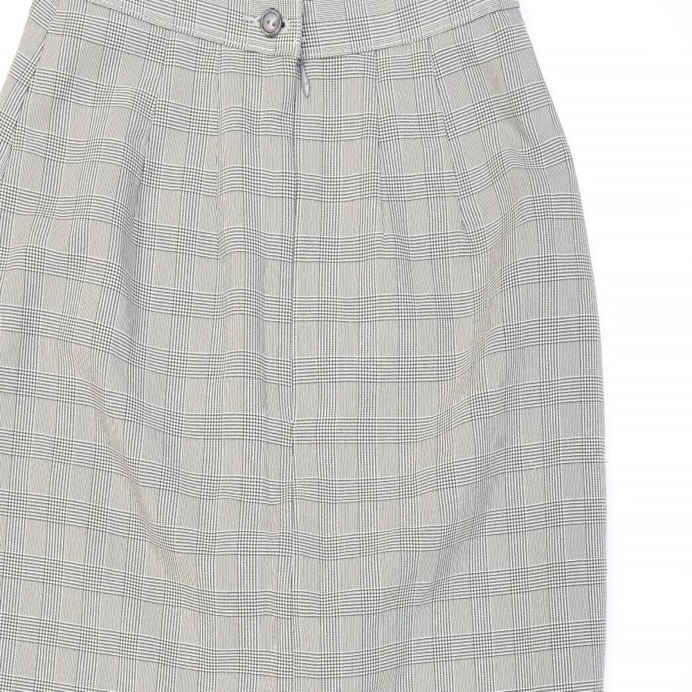 Marks & Spencer Womens Black Check Polyester Straight & Pencil Skirt Size 10 Zip - Formal wear