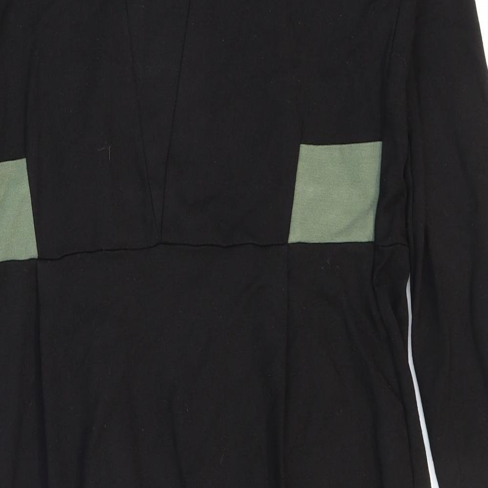 Limited Collection Womens Black Viscose Pencil Dress Size 14 V-Neck Zip - Slit.