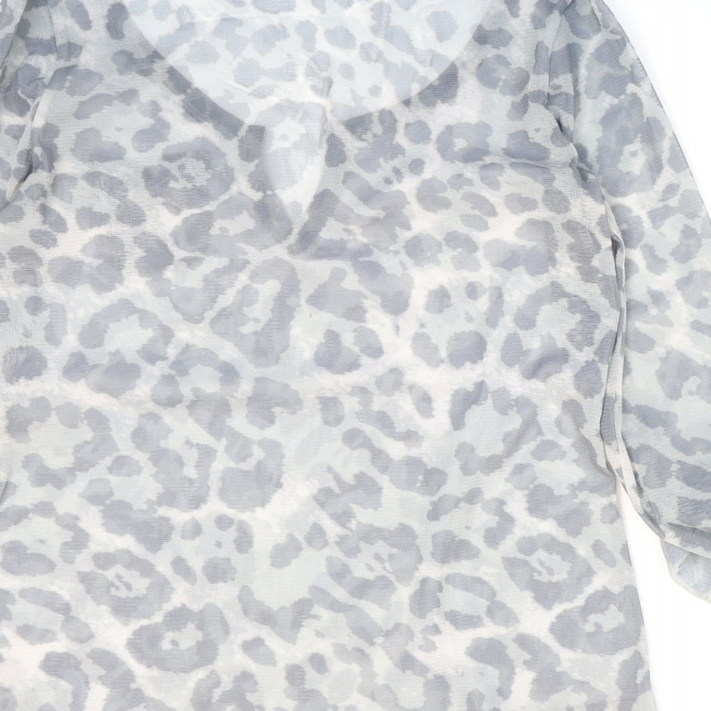 Ashley Brooke Womens Grey Animal Print Polyester Basic Blouse Size 8 V-Neck - Leopard Print
