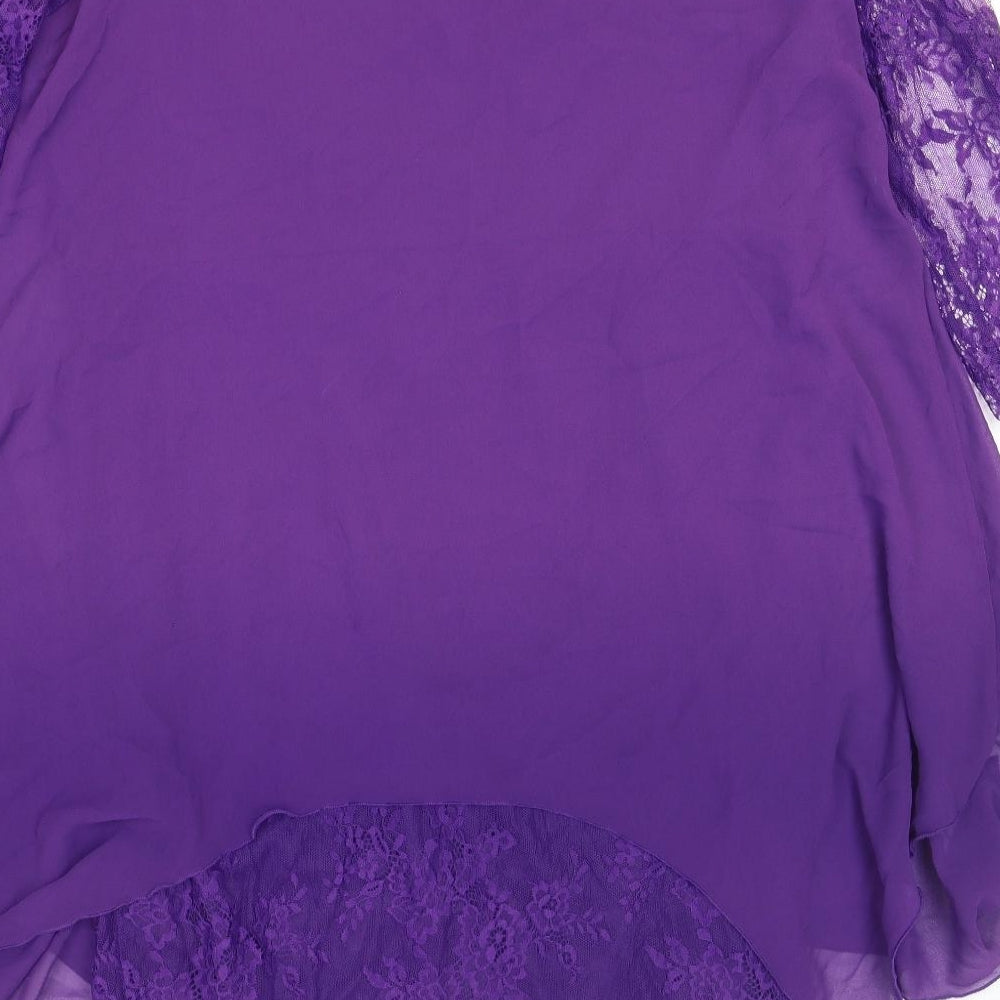 Preworn Womens Purple Polyester Shift Size L Round Neck Pullover - Layered Lace