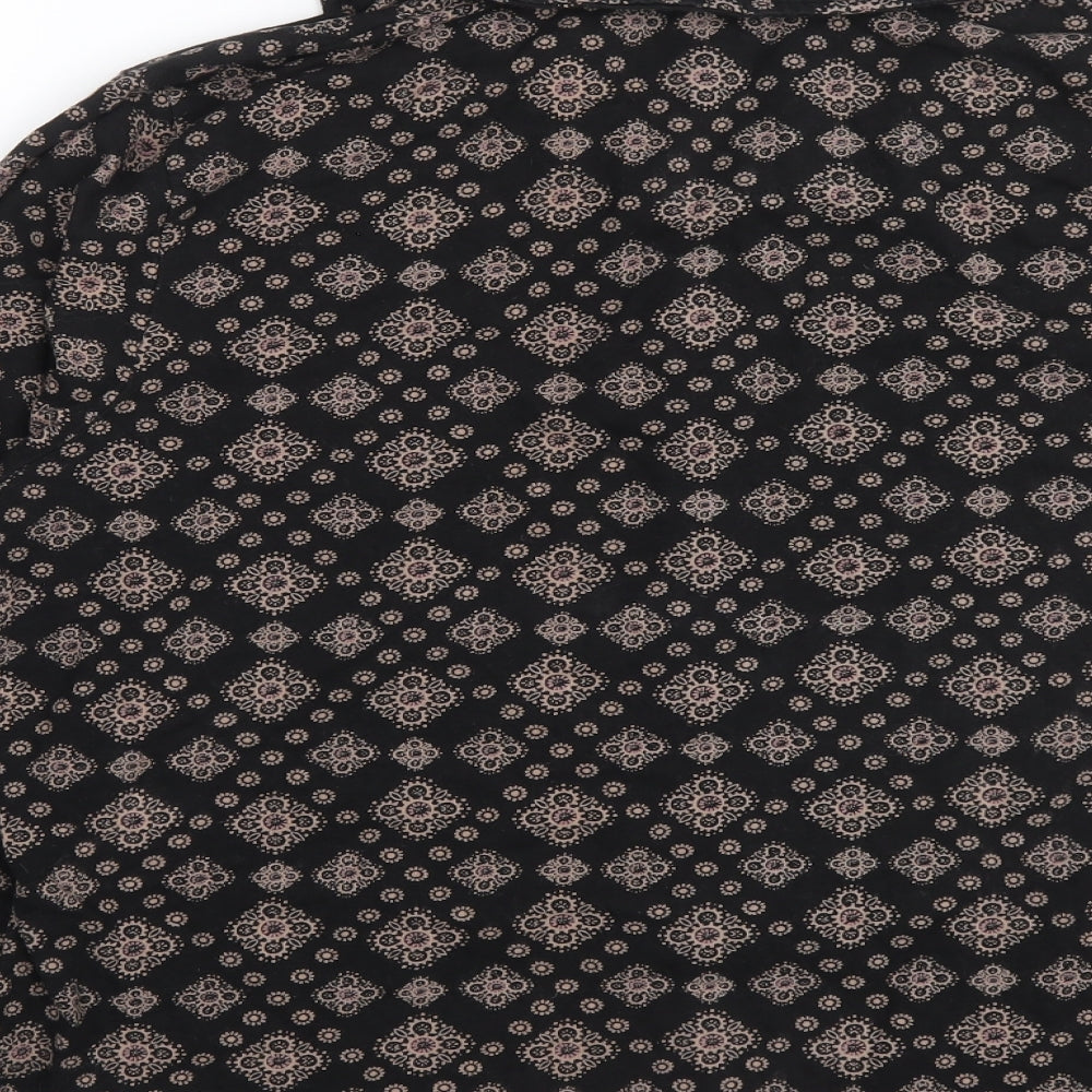 DASH Womens Black Geometric Cotton Basic Button-Up Size 16 Collared