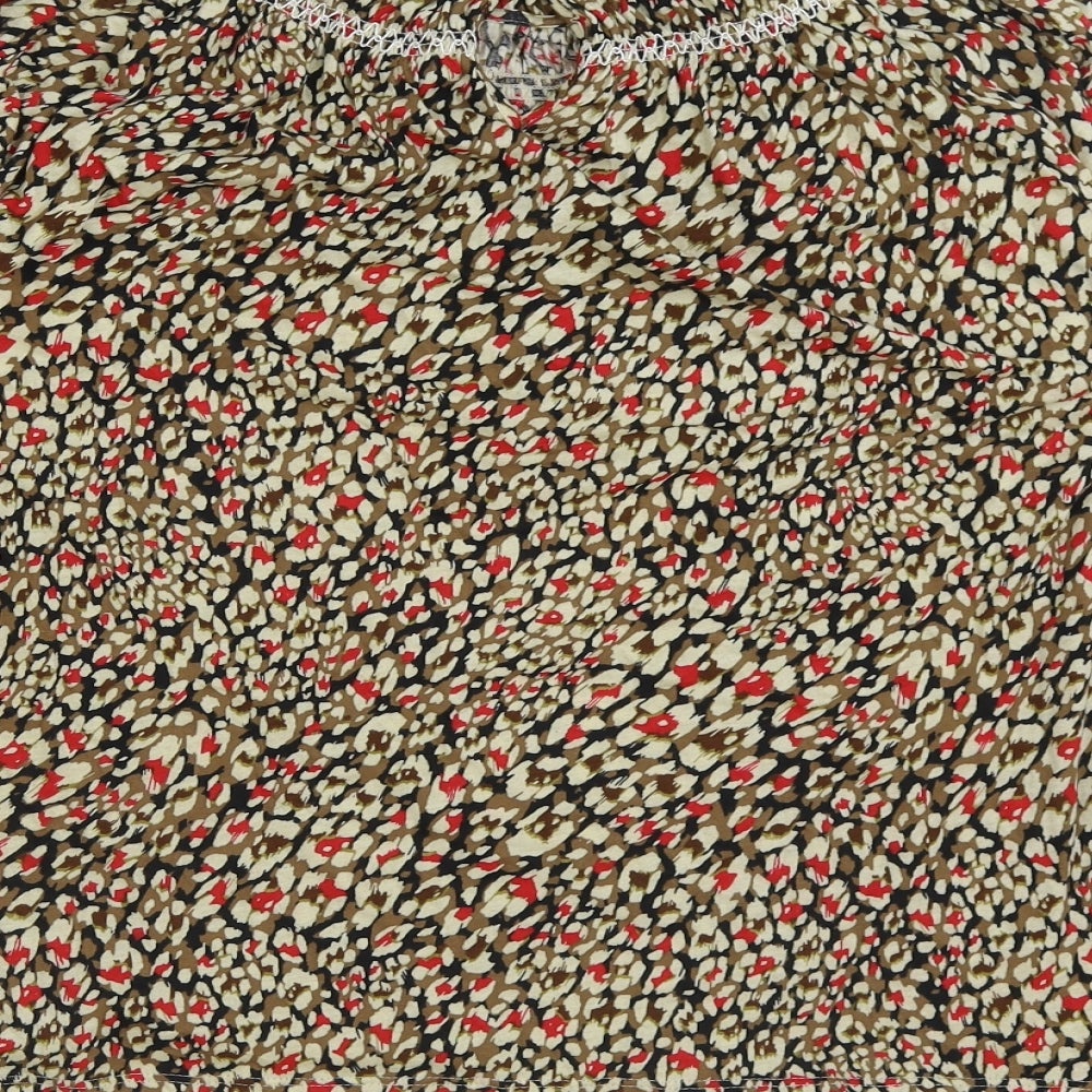 Marks & Spencer Womens Multicoloured Geometric Cotton Basic Blouse Size 8 Round Neck
