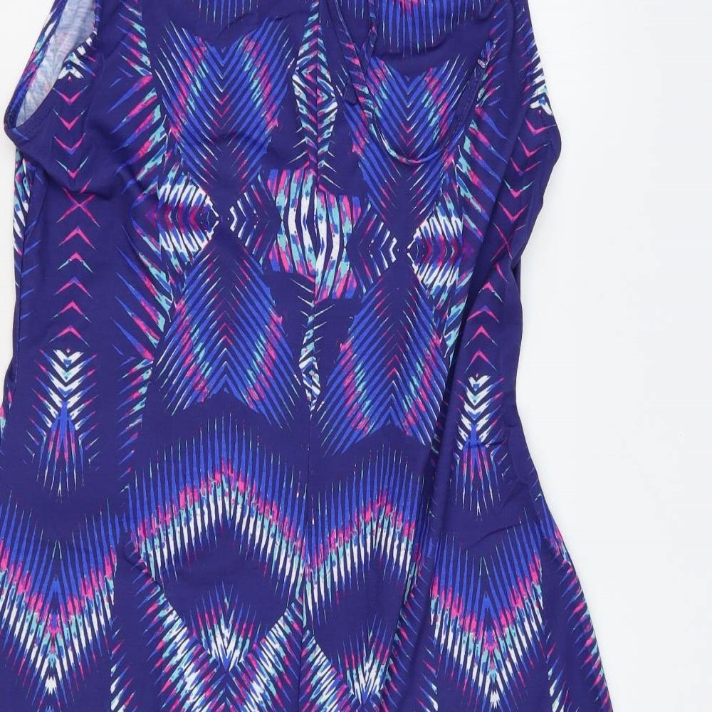 Kaleidoscope Womens Blue Geometric Polyester A-Line Size 14 Round Neck Tie