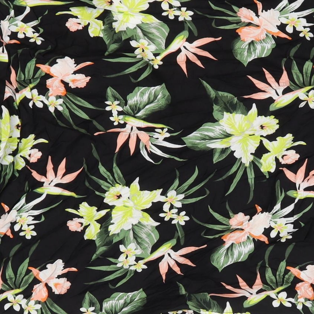 Divided by H&M Womens Black Floral Viscose Cropped Button-Up Size 4 Collared - Box Fit Shirt