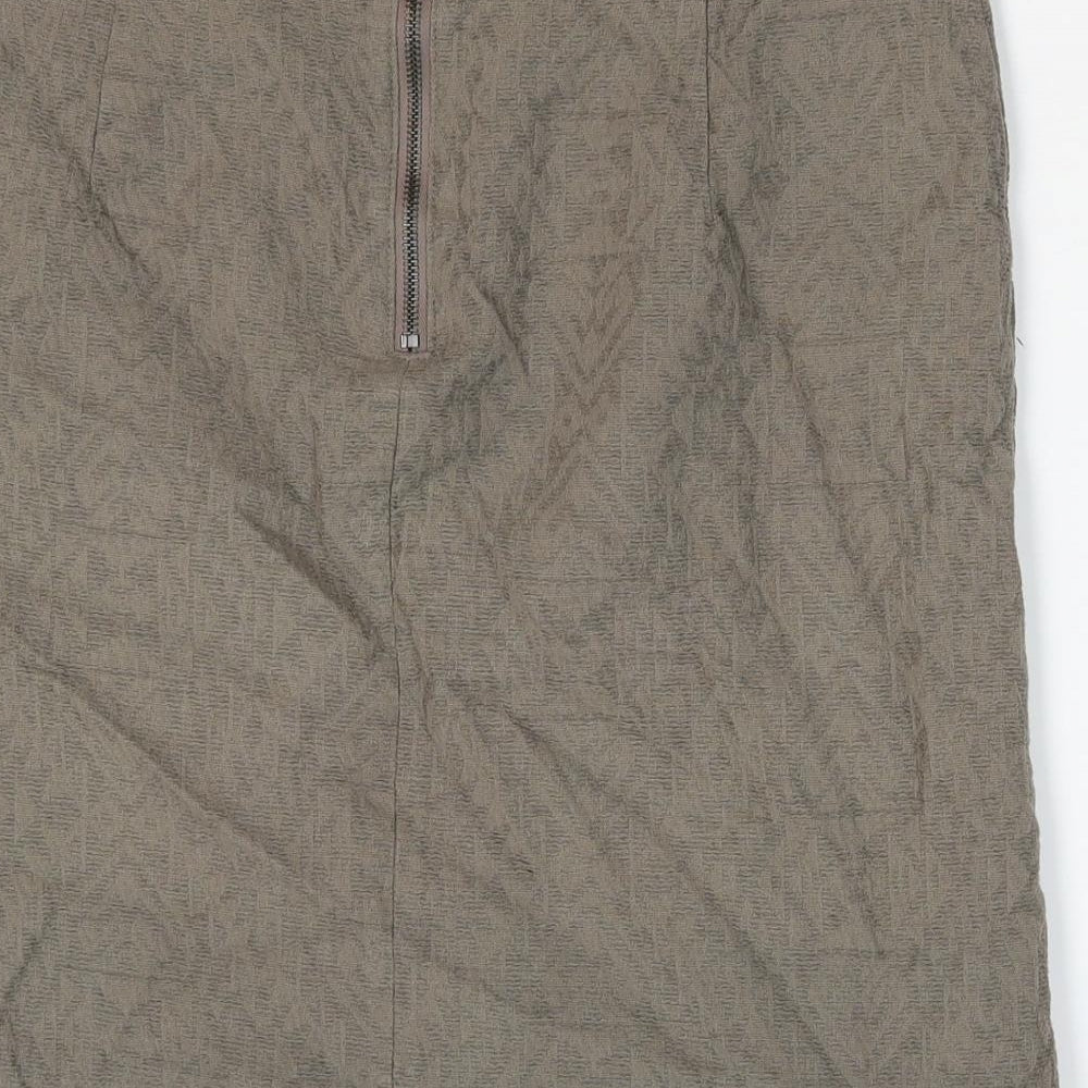 Marks & Spencer Womens Brown Cotton A-Line Skirt Size 10 Zip - Faux Pockets