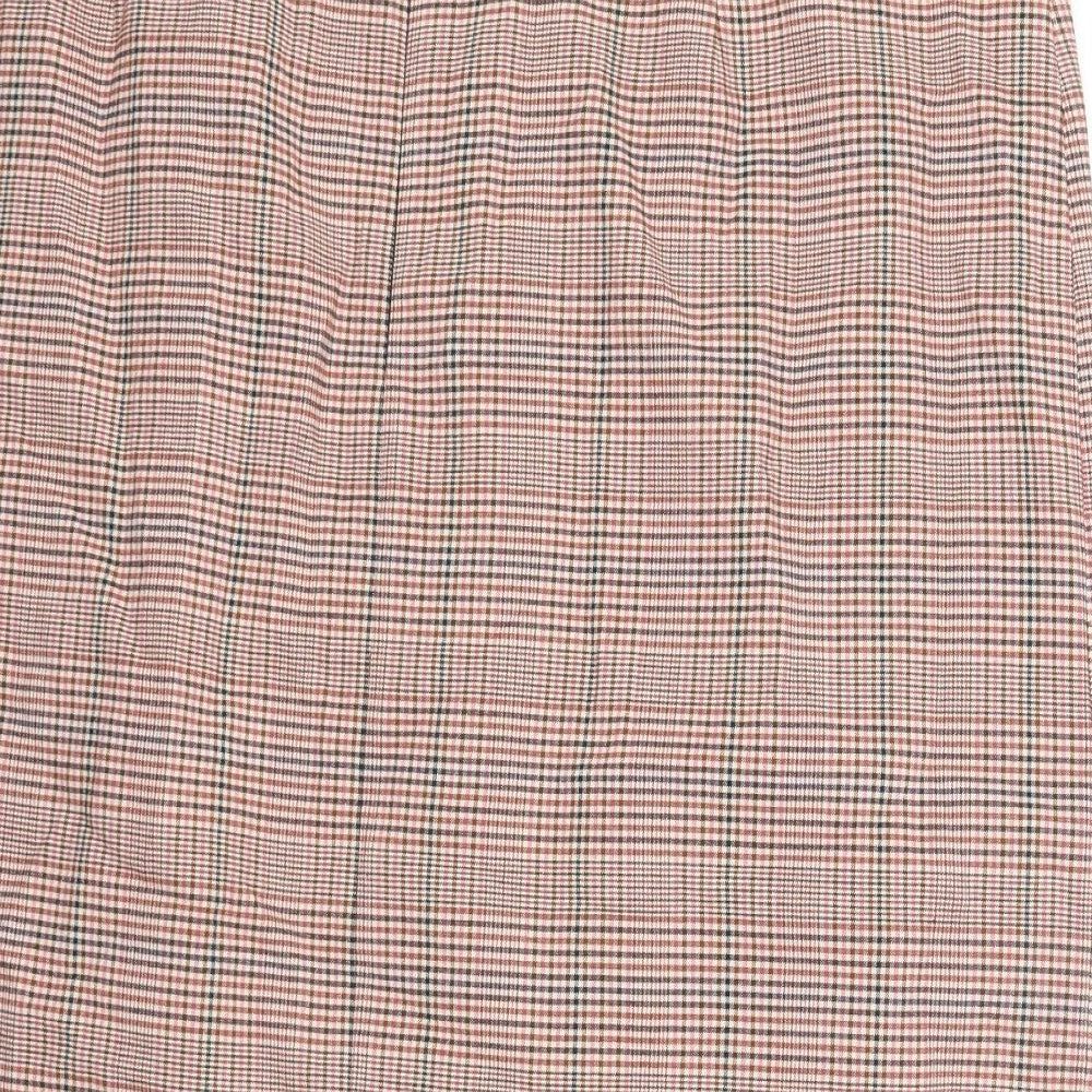 Marks & Spencer Womens Orange Check Viscose A-Line Skirt Size 20 Zip