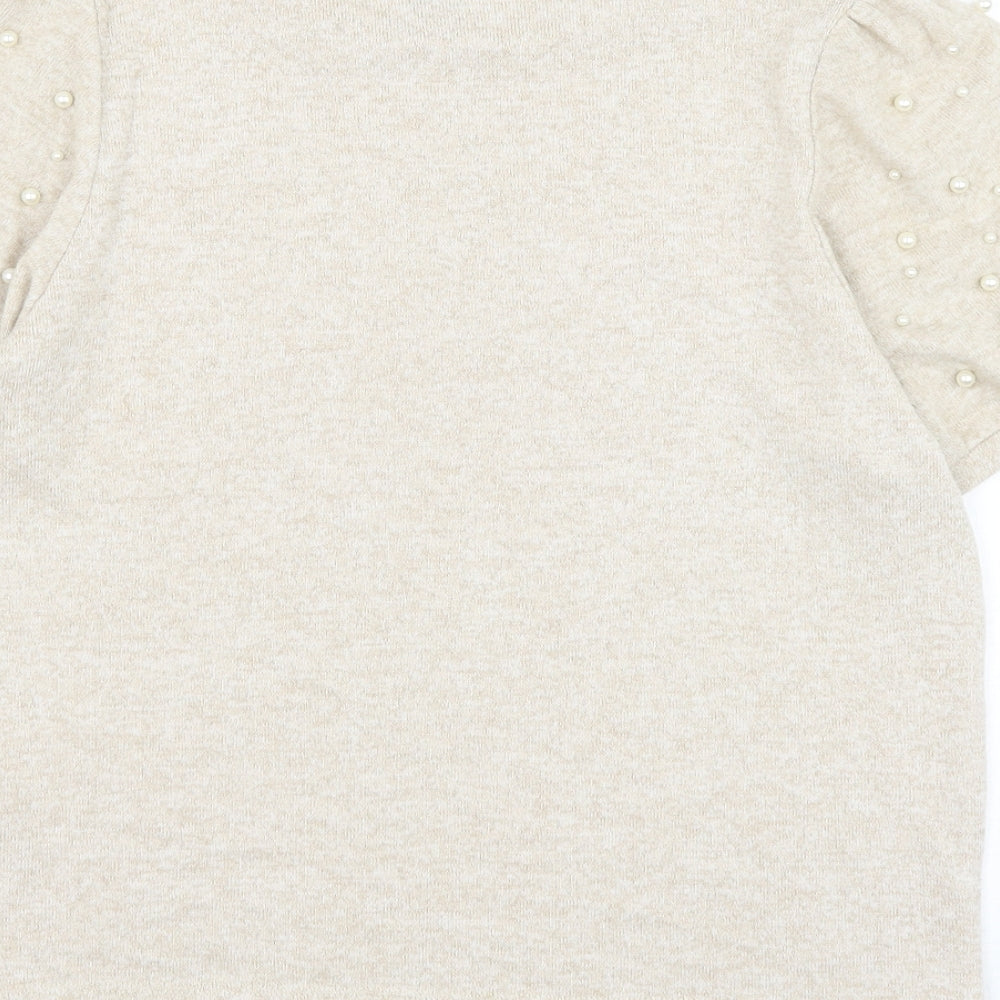 New Look Womens Beige Round Neck Viscose Pullover Jumper Size 14