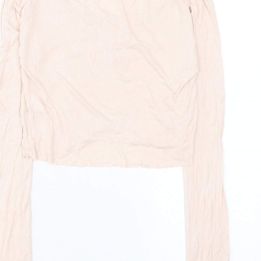 Topshop Womens Pink Viscose Cropped T-Shirt Size 10 Scoop Neck