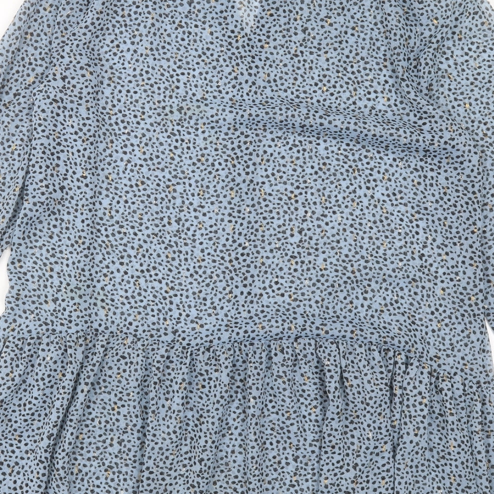 Papaya Womens Blue Animal Print Polyester A-Line Size 10 V-Neck Button
