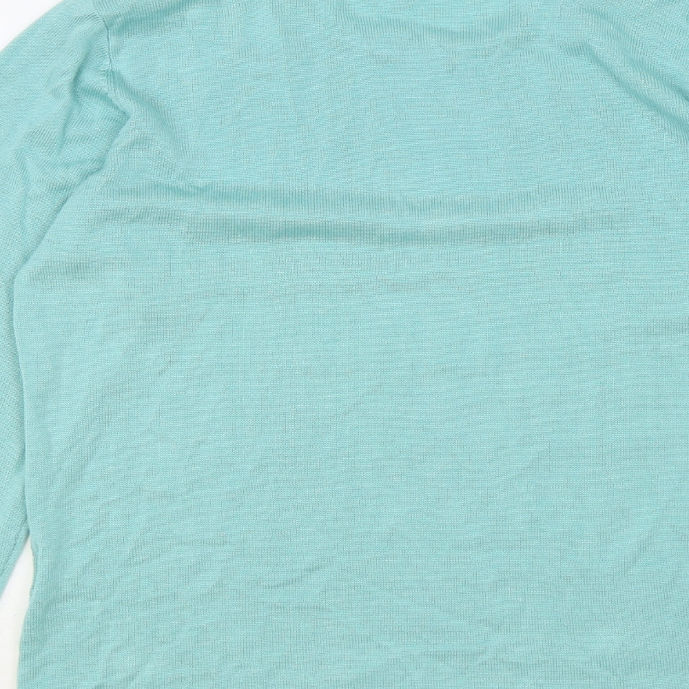 Classic Womens Green Round Neck Acrylic Pullover Jumper Size M