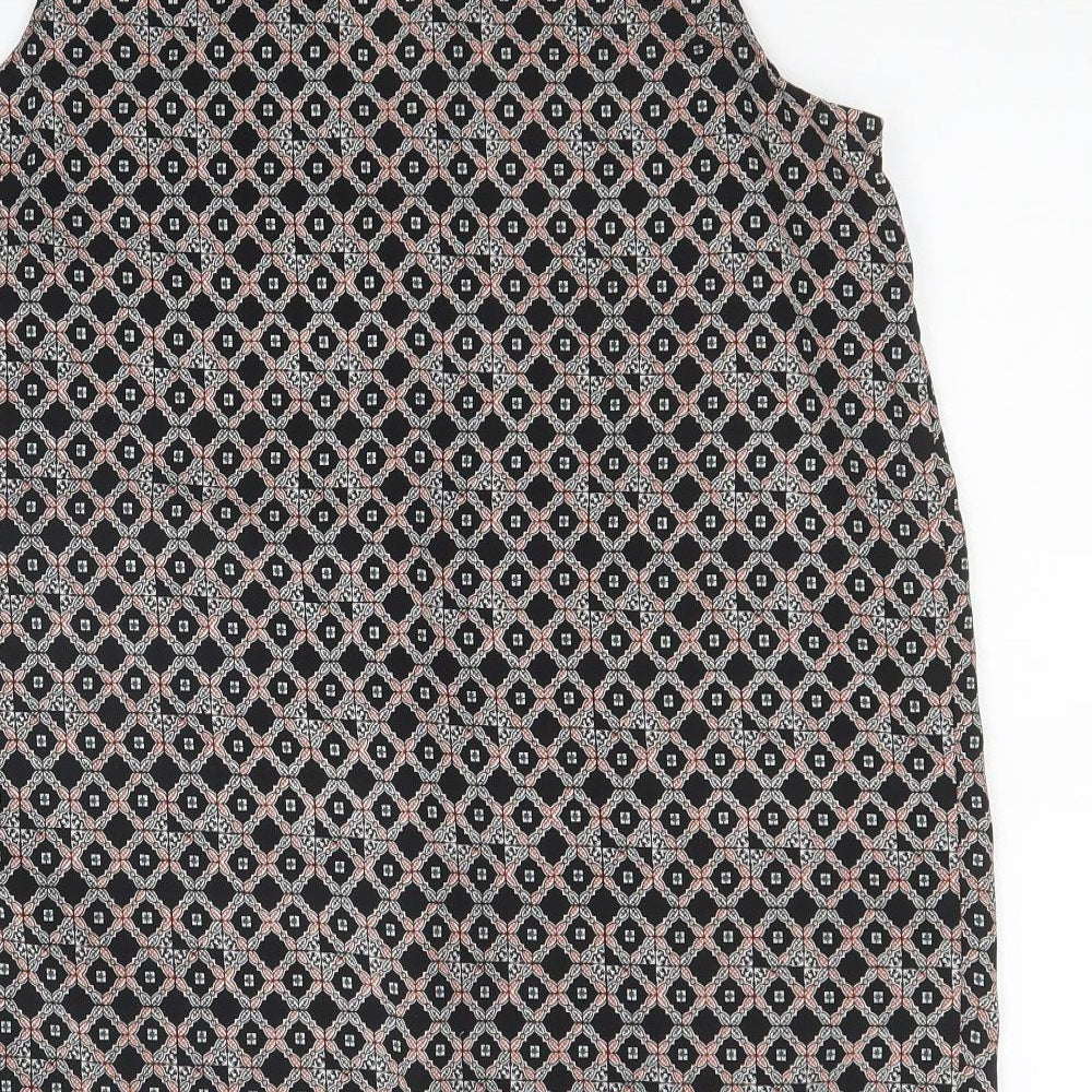 PEP&CO Womens Black Geometric Polyester Basic Blouse Size 14 V-Neck
