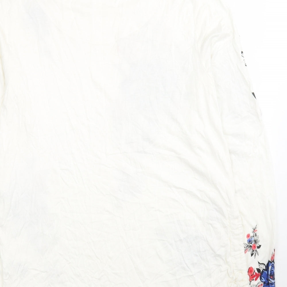 Per Una Womens White Viscose Jersey Blouse Size 10 Round Neck - Flowers