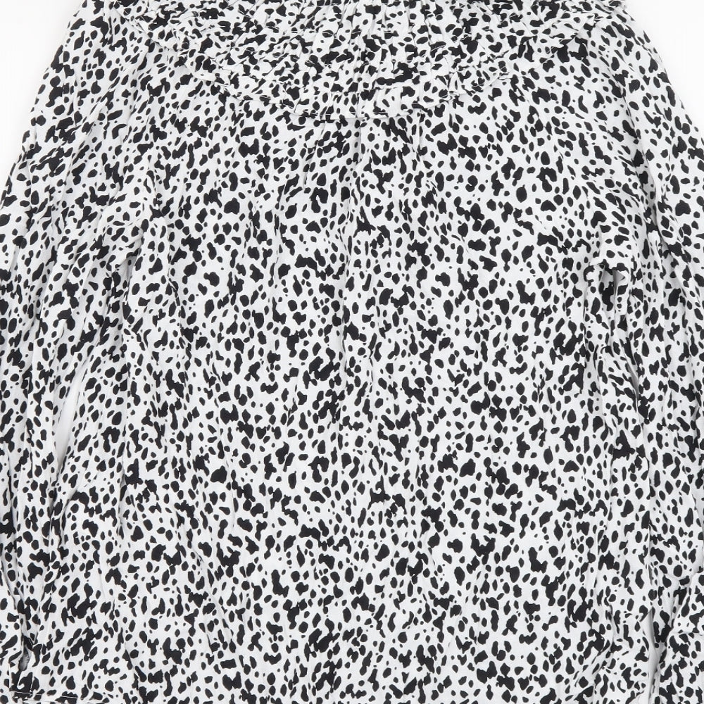 Marks & Spencer Womens White Geometric Viscose Basic Blouse Size 6 Round Neck