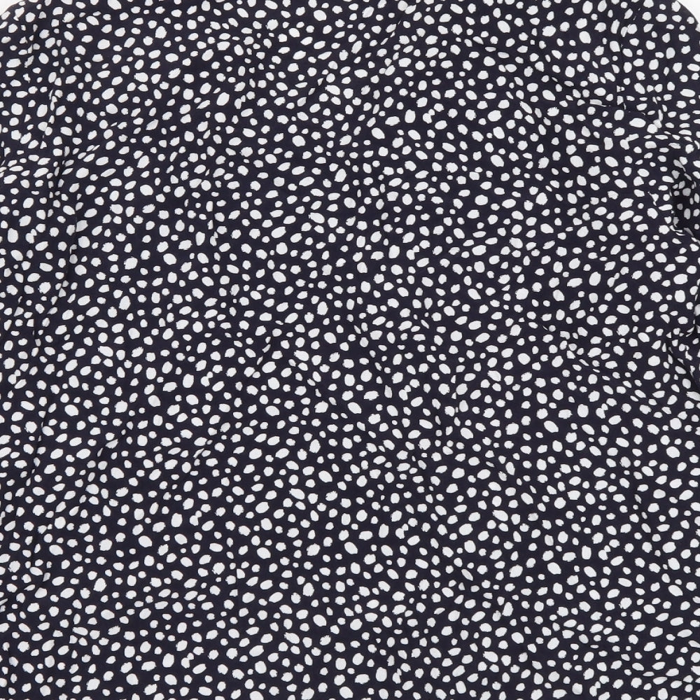 Marks & Spencer Womens Blue Geometric Viscose Basic Button-Up Size 10 V-Neck