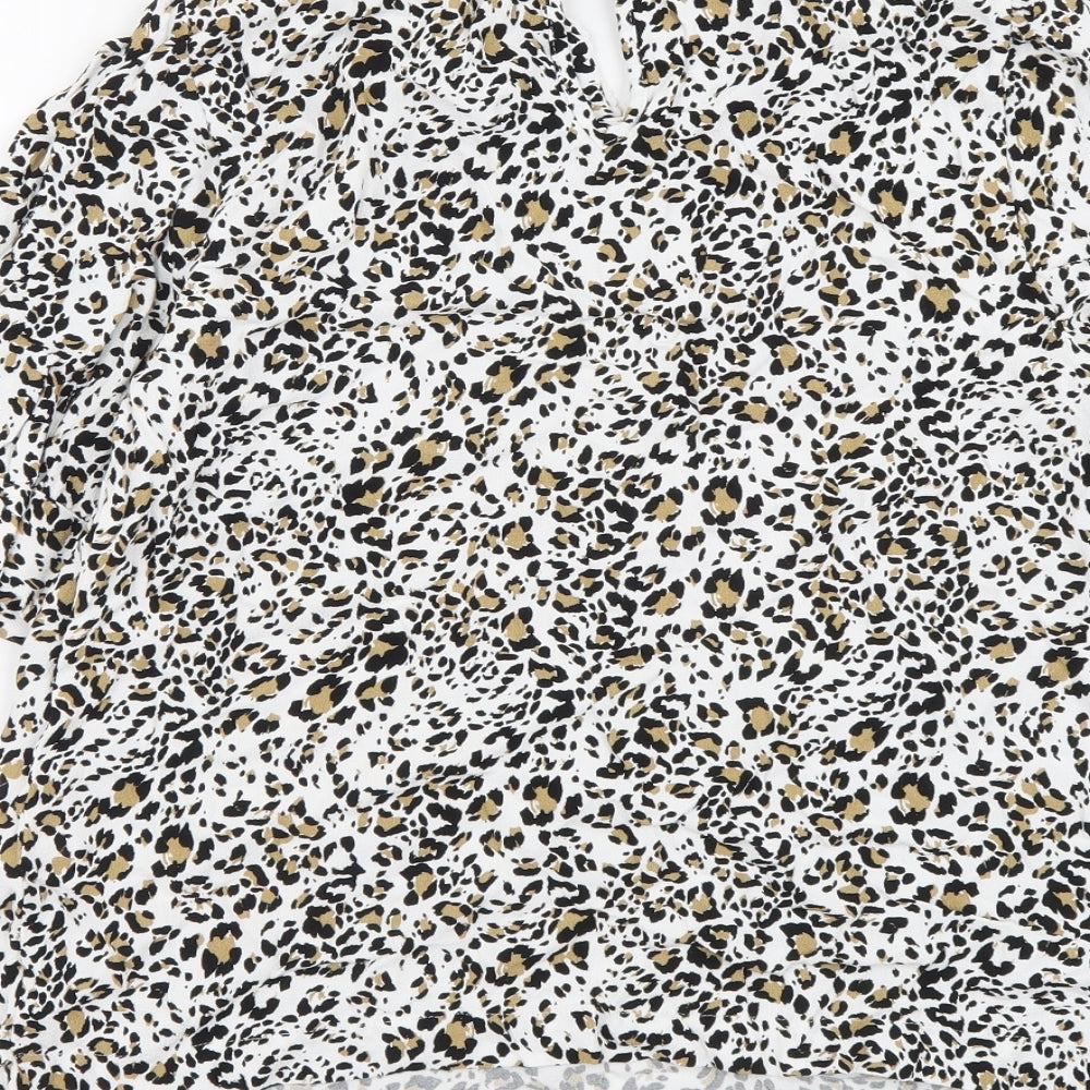 Marks & Spencer Womens Beige Animal Print Viscose Basic Blouse Size 10 Collared - Leopard pattern