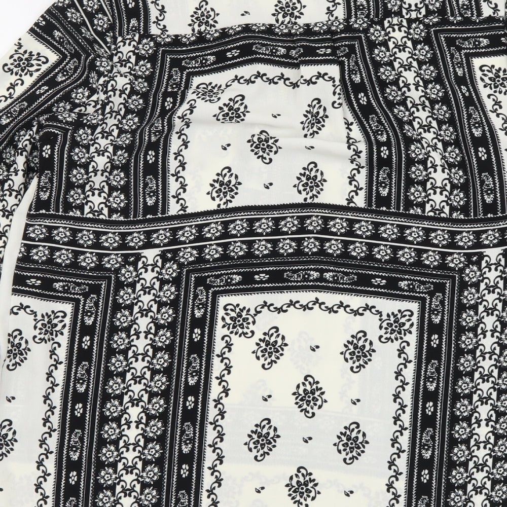 River Island Womens Black Geometric Polyester Basic Blouse Size 10 V-Neck