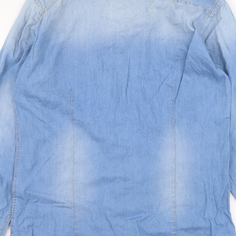 Mango Mens Blue Cotton Button-Up Size S Collared Button