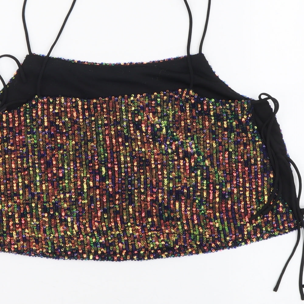 Topshop Womens Multicoloured Polyester Cropped Tank Size 8 Square Neck