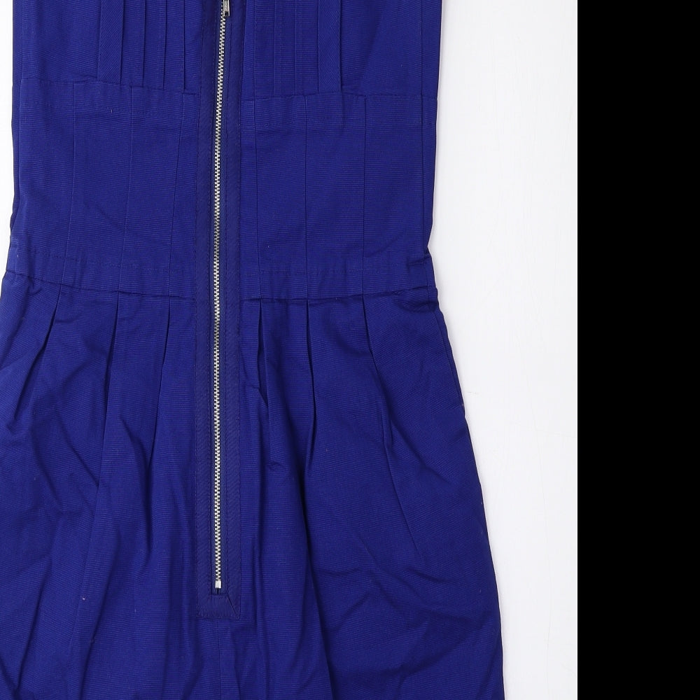 Warehouse Womens Blue 100% Cotton A-Line Size 10 Scoop Neck Zip
