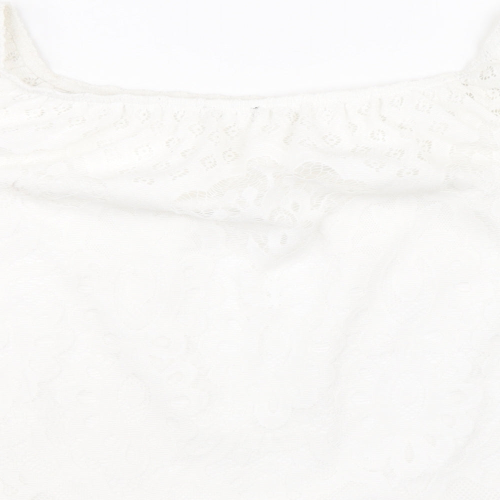 Preworn Womens White Floral Basic Blouse Size 18 Round Neck