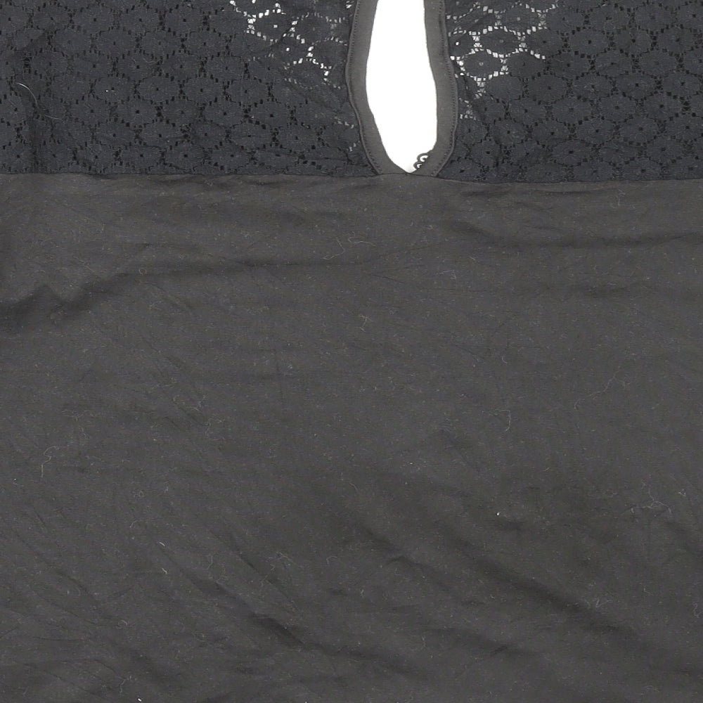 Shien Womens Black Polyester Basic Blouse Size M V-Neck - Lace Detail