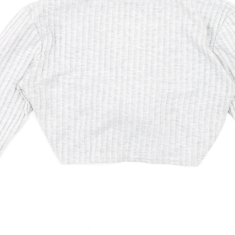 Stylewise Womens Grey V-Neck Polyester Pullover Jumper Size S - Ribbed fabric Ruched