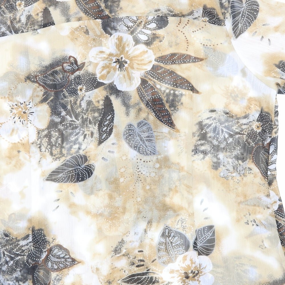Preworn Womens Beige Floral Polyester Basic Button-Up Size 16 Mock Neck