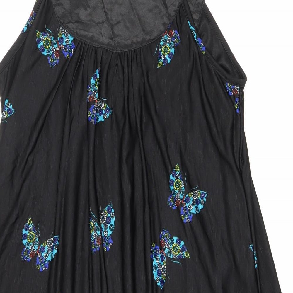 Purple Womens Black Geometric Polyester Tank Dress Size M Scoop Neck Pullover - Butterflies