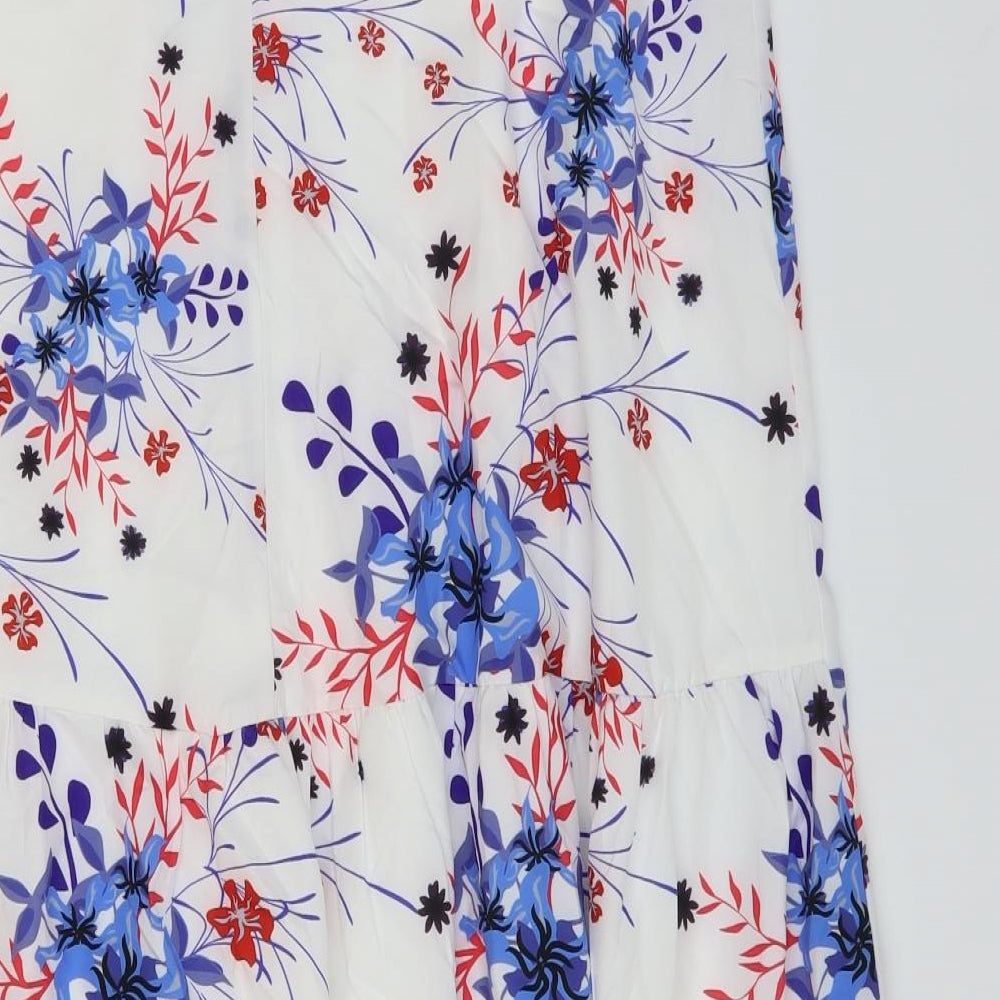 Preworn Womens White Floral Polyester A-Line Skirt Size 34 in Zip