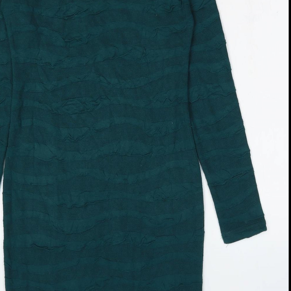 Fransa Womens Green Striped Viscose Bodycon Size S Scoop Neck Pullover