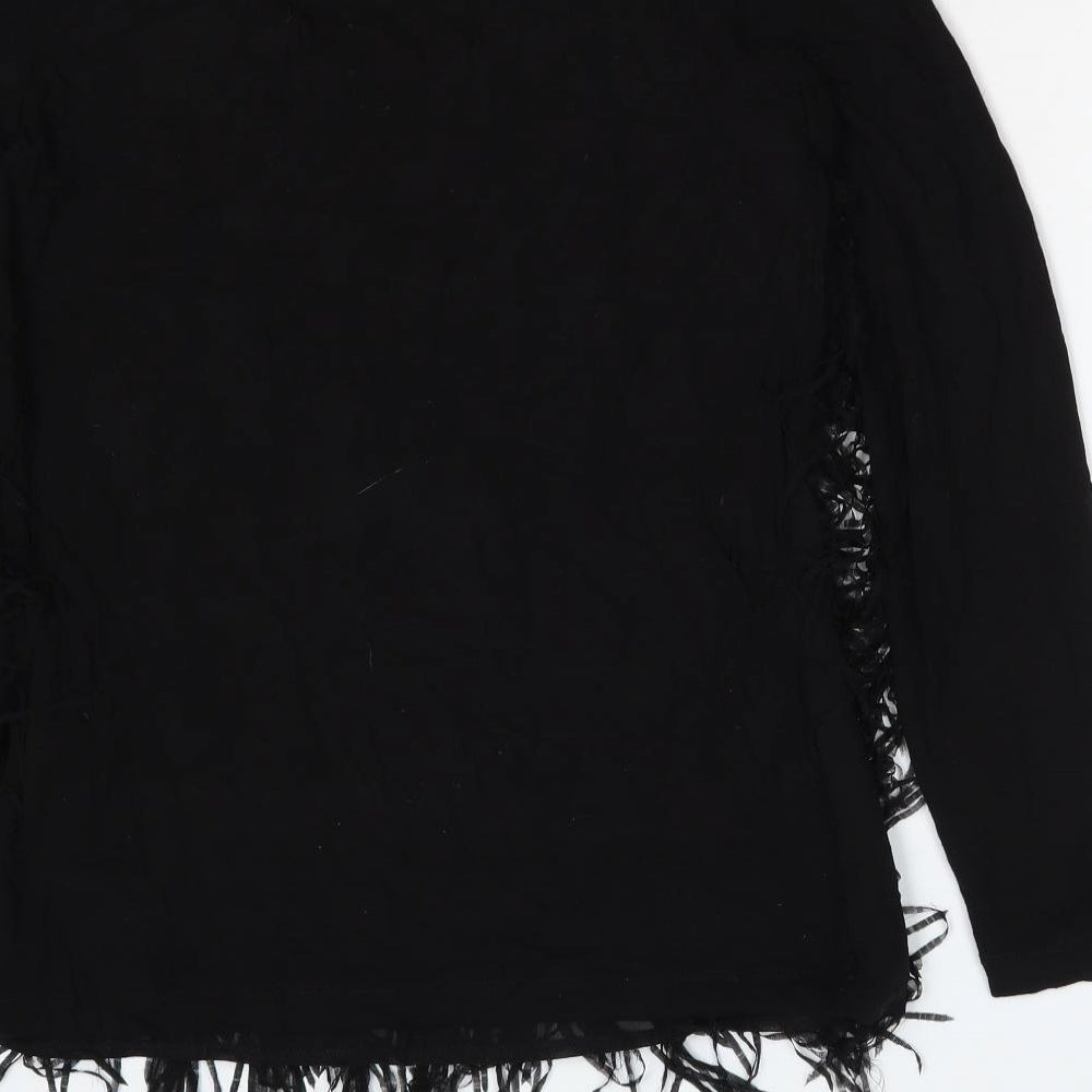 Yest Womens Black Viscose Basic Blouse Size 8 Round Neck