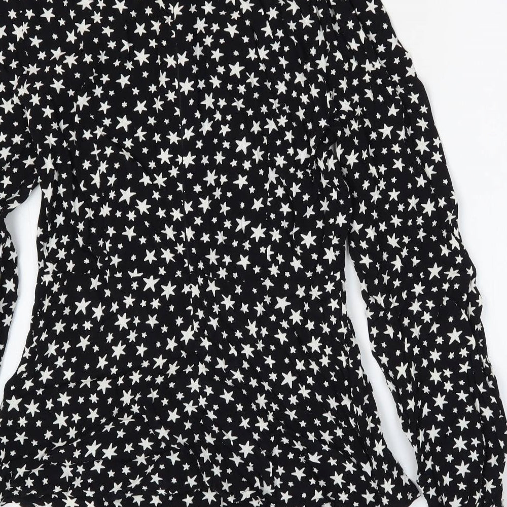 Marks & Spencer Womens Beige Geometric Viscose Basic Blouse Size 6 Round Neck - Star Print