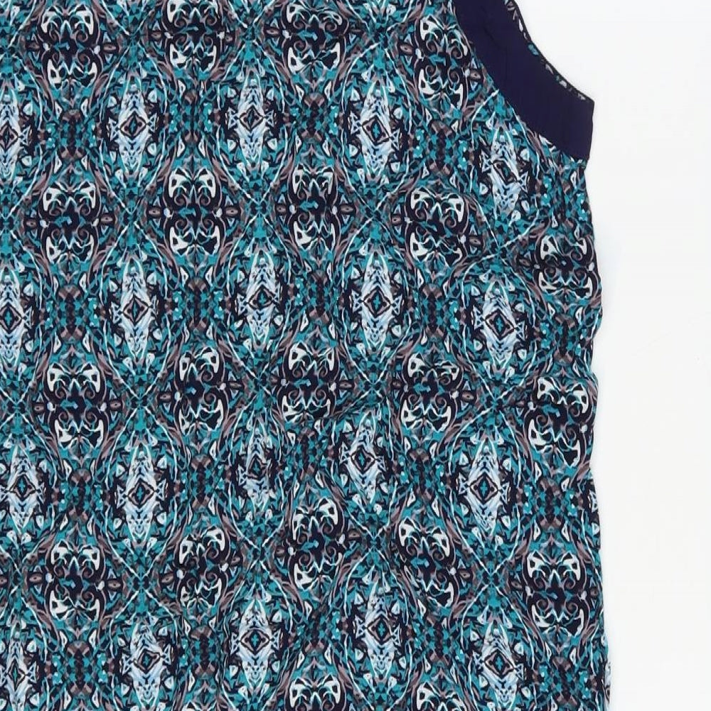 Apricot Womens Blue Geometric Viscose Shift Size 10 V-Neck Pullover