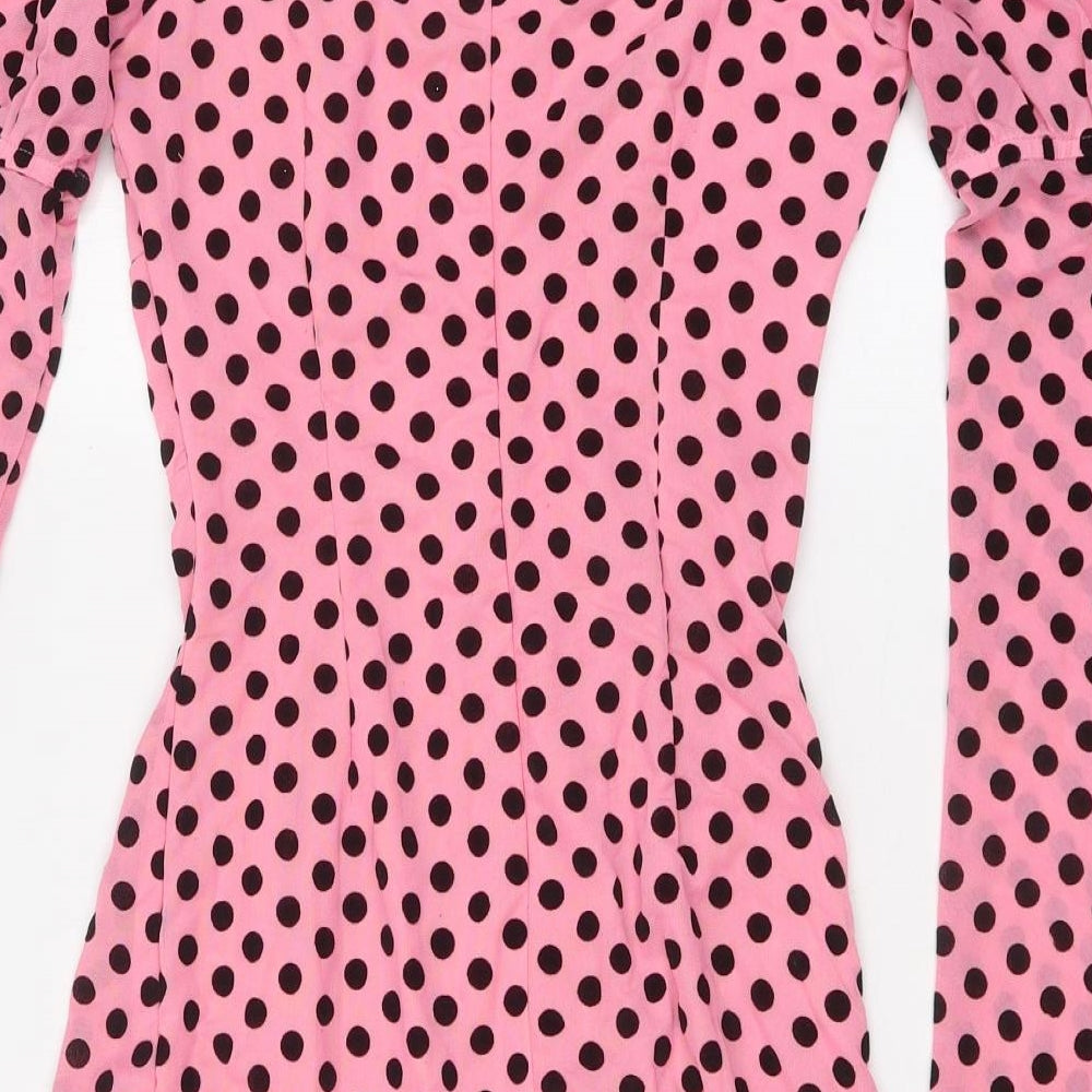 NaaNaa Womens Pink Polka Dot Polyester Bodycon Size 8 Square Neck Zip