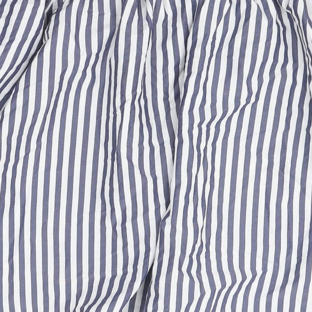 Marks & Spencer Womens Blue Striped Polyester Basic T-Shirt Size 14 Off the Shoulder
