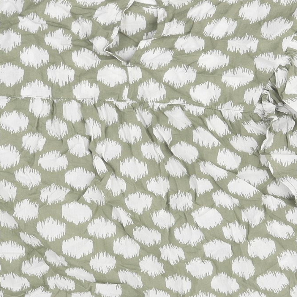 Marks & Spencer Womens Green Geometric Polyester Basic T-Shirt Size 12 Round Neck