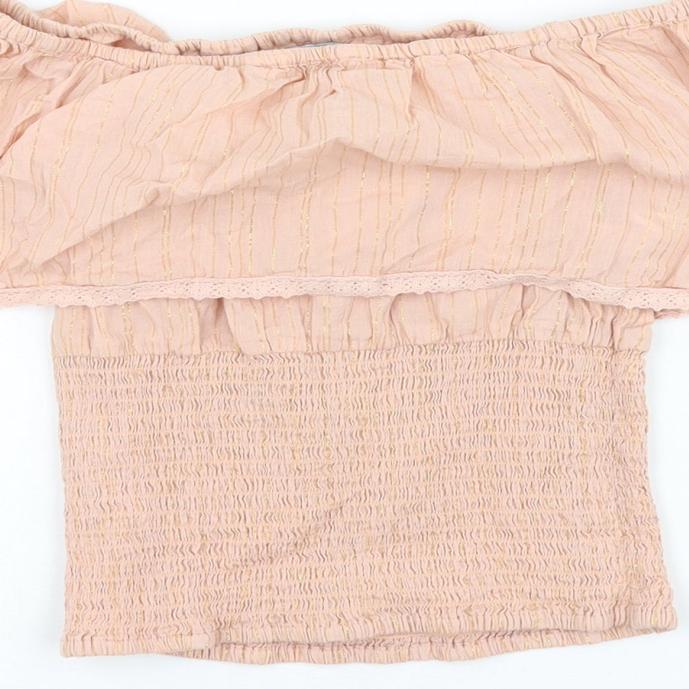 Very Womens Pink Cotton Basic Blouse Size 8 Off the Shoulder
