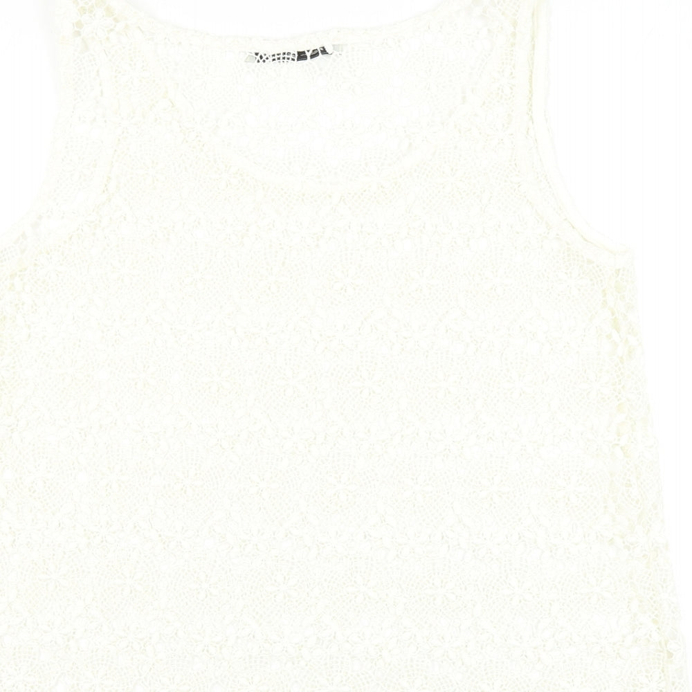 NEXT Womens White Floral Polyester Basic Blouse Size 10 Round Neck