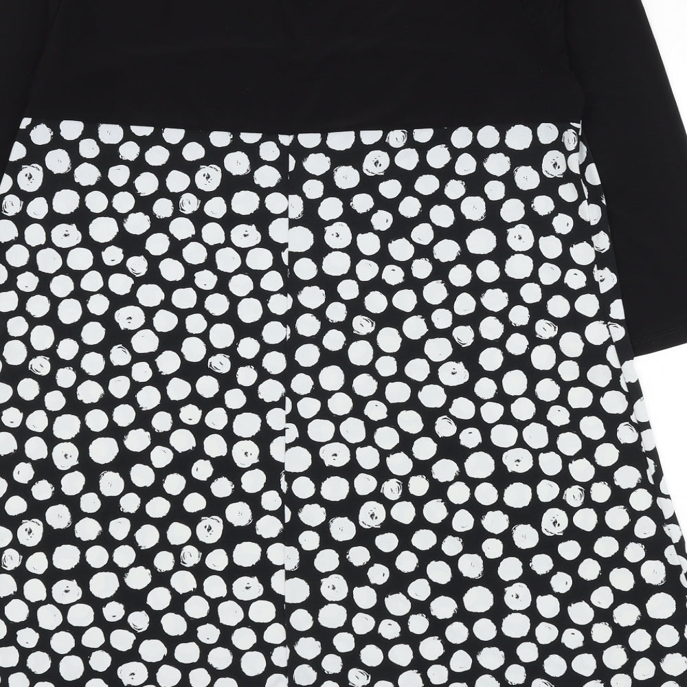 Grace Womens Black Polka Dot Polyester A-Line Size 14 Round Neck Pullover