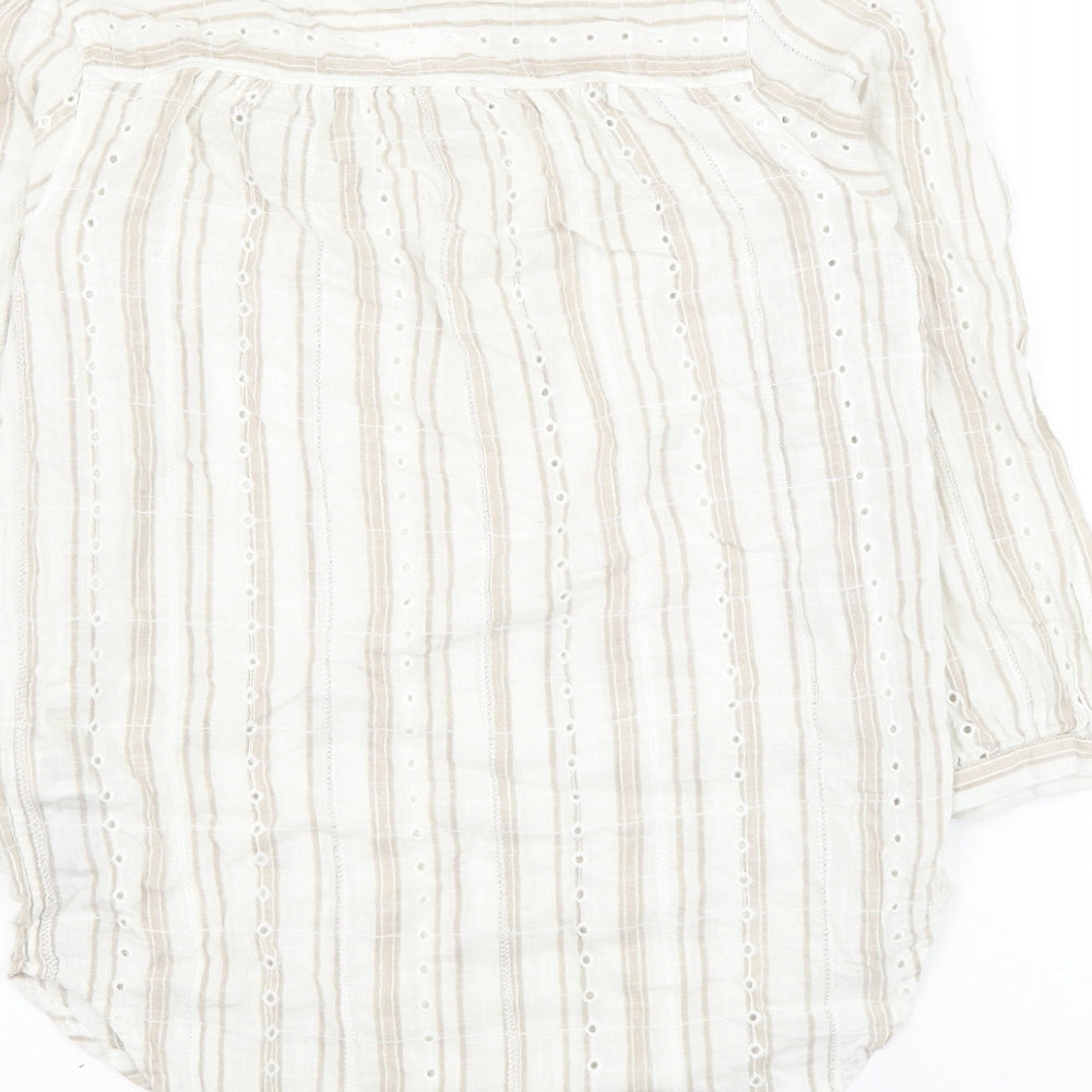 NEXT Womens Ivory Striped Cotton Basic Blouse Size 6 V-Neck