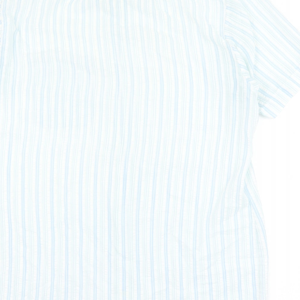 Canada Mens Blue Striped Polyester Button-Up Size 15.5 Collared Button