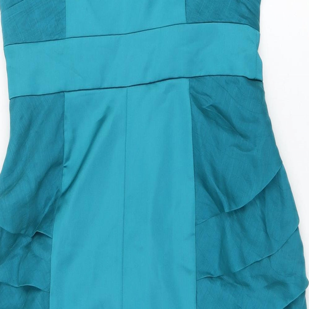 Coast Womens Blue Lyocell Mini Size 12 Off the Shoulder Zip