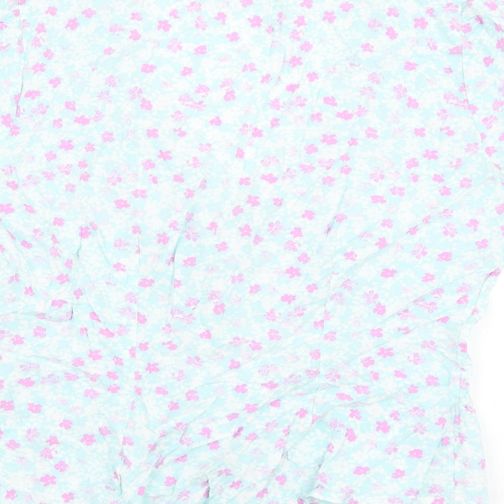 Pimkie Womens Blue Floral Viscose Basic Blouse Size 8 V-Neck