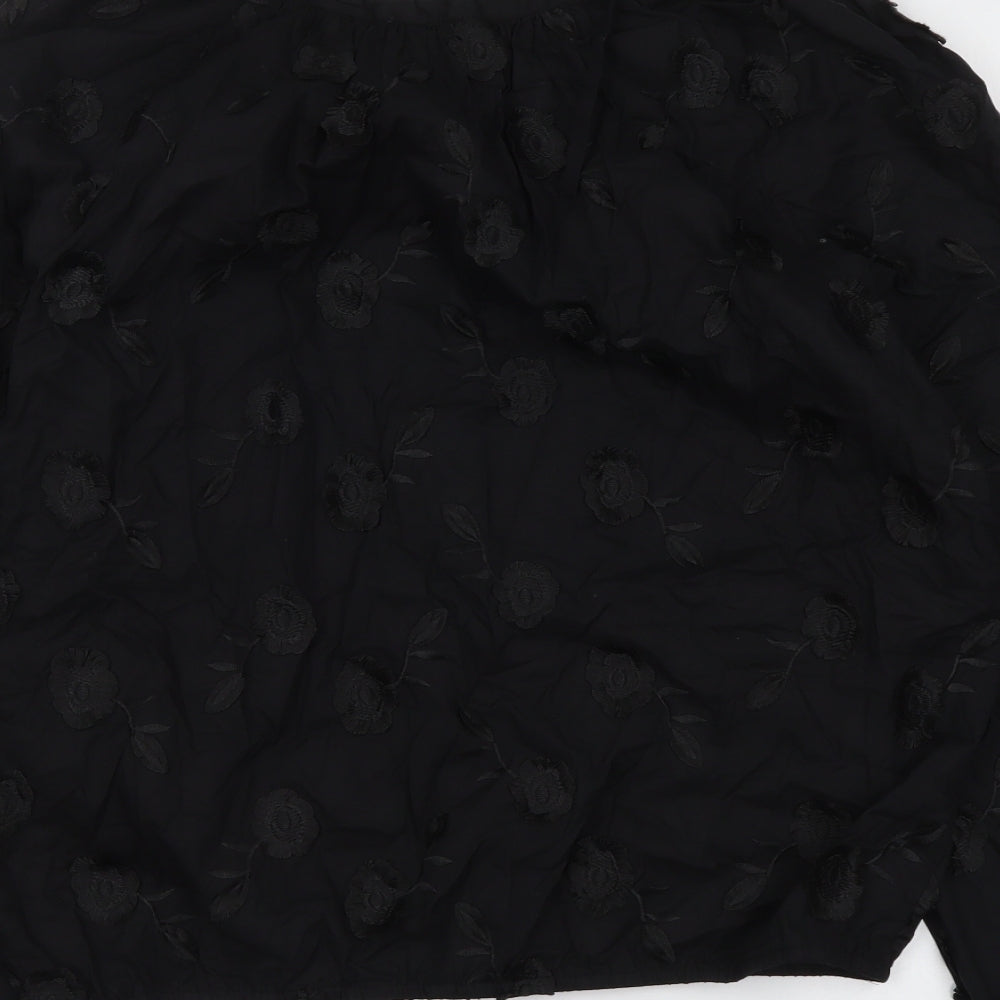 Marks & Spencer Womens Black Floral Polyester Basic Blouse Size 6 Round Neck