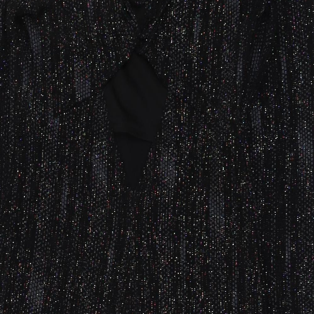Topshop Womens Black Polyester Mini Size 8 V-Neck Pullover
