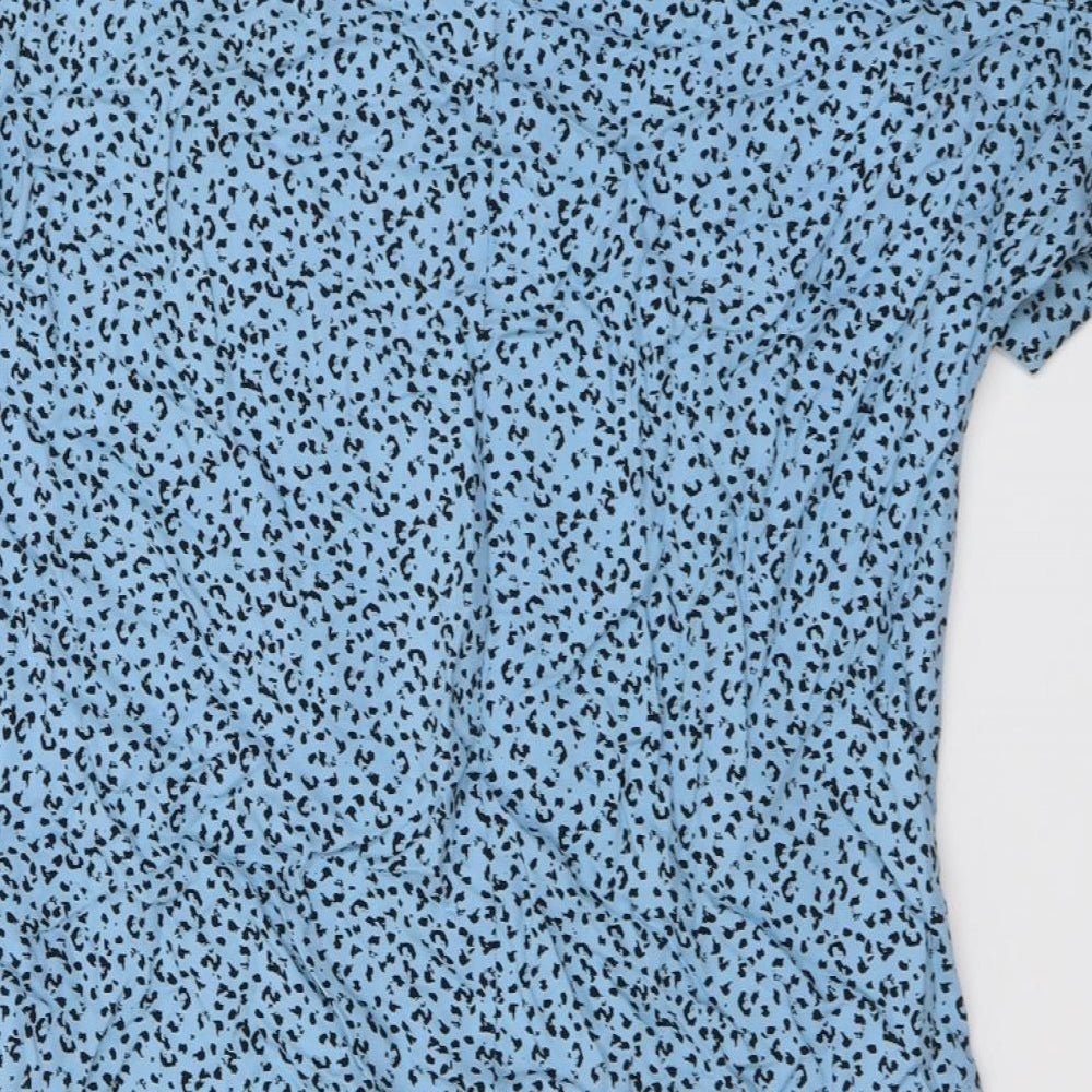 Marks & Spencer Womens Blue Animal Print Viscose A-Line Size 6 Round Neck Pullover - Leopard pattern