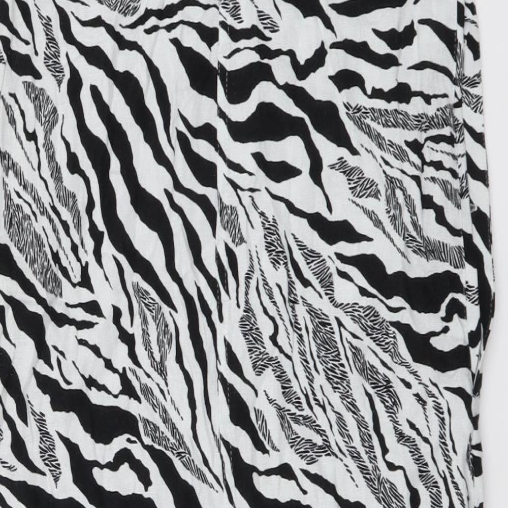 Marks & Spencer Womens White Animal Print Linen Tank Dress Size 6 Round Neck Pullover - Zebra pattern
