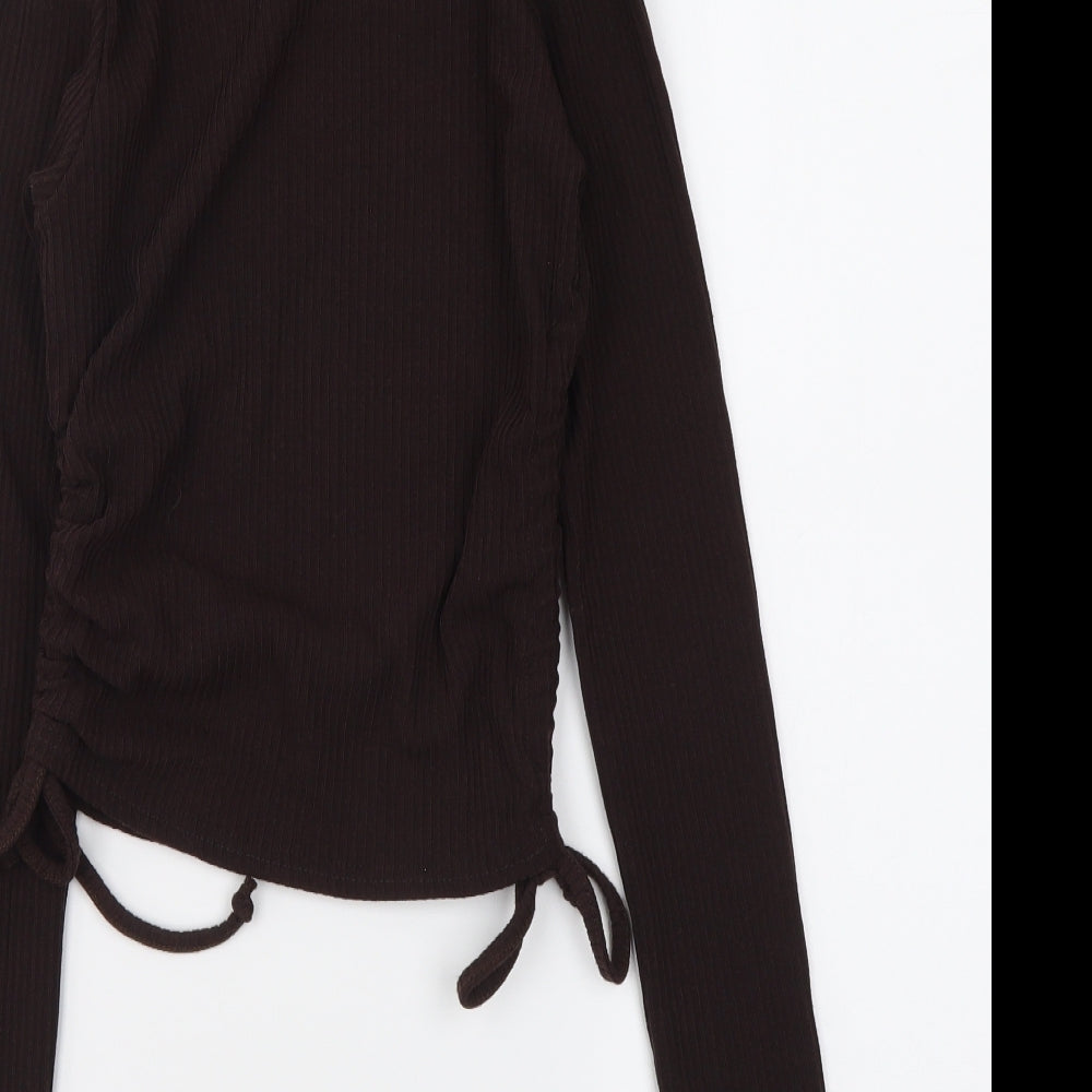 Selected Womens Brown Polyester Basic Blouse Size XS Roll Neck