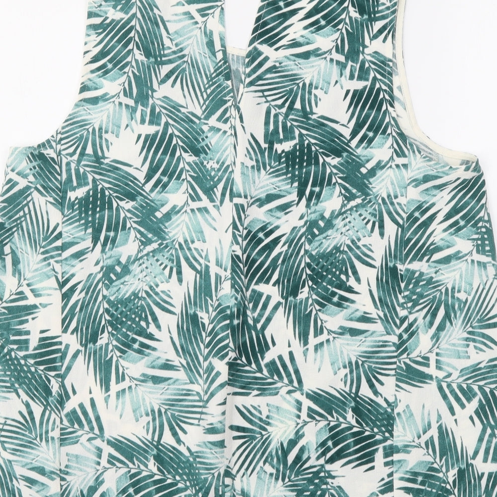 ICHI Womens Green Floral Polyester Basic Tank Size M Round Neck