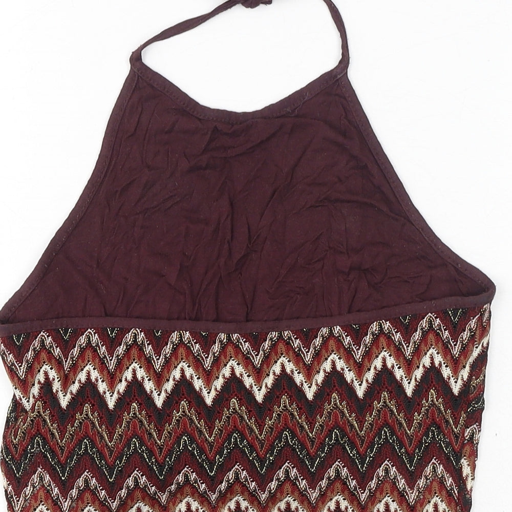 New Look Womens Multicoloured Geometric Polyester Cropped T-Shirt Size 8 Halter